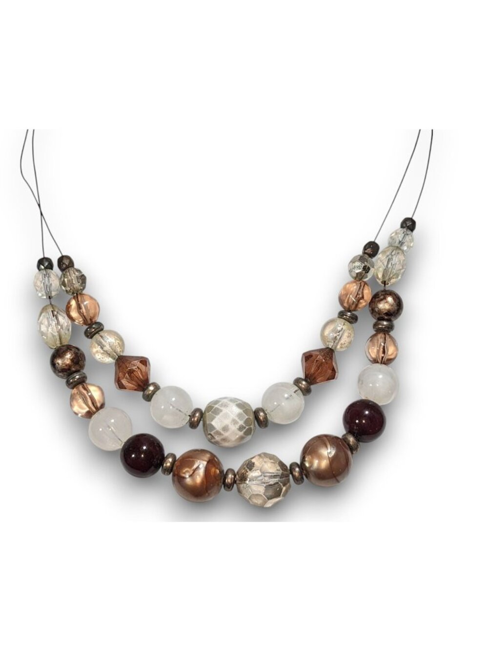 Earthy Glam Multistrand Acrylic Brown Clear Beaded Necklace 16 Inch
